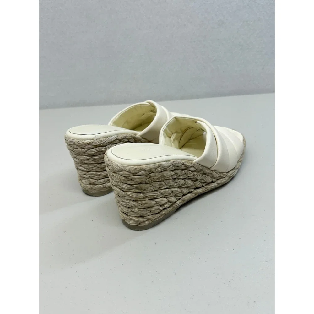 Vince Glyn Off White Leather Espadrille Wedge Sandals Square Toe Slide Heels 7.5